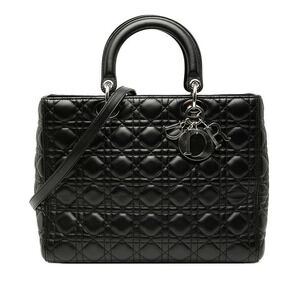 Dior Cannage Lady Handbag Shoulder Bag Black Lambskin